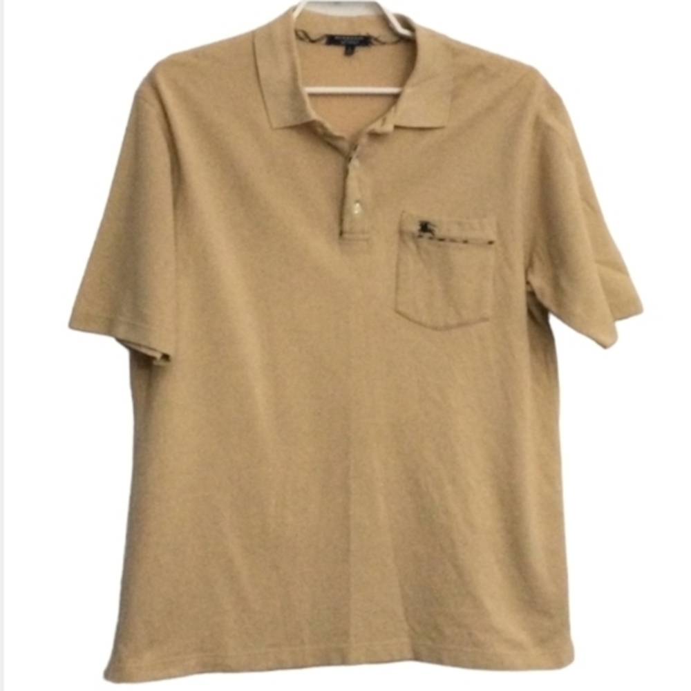 Vintage Men’s Burberry Cotton Polo Shirt Large Pale Gold EUC